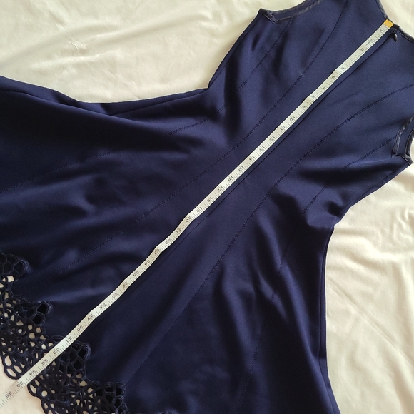 ❤️EUC M by Maia Navy Blue A-Line Sleeveless Embroidered Hem Panel Scuba Dress, 6 - Picture 10 of 13